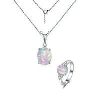 LAVA Opal Jewelry Sets for Women Sterling Silver Birthstone Necklace and Ring Set