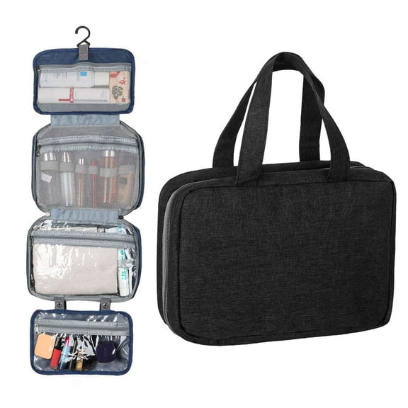 LAVA Portable Travel Toiletry Bags for Women Waterproof Hanging Makeup Bag Wash Organizer Storage Handbag (Black)