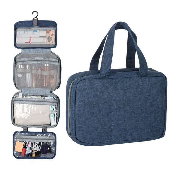 LAVA Portable Travel Toiletry Bags for Women Waterproof Hanging Makeup Bag Wash Organizer Storage Handbag (Navy Blue)