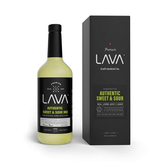 LAVA Premium Authentic Sweet & Sour Mix, Made with Real Lemon Juice, Lime Juice, Raw Blue Agave, No Artificial Sweeteners. Whiskey Sour, Long Island Iced Tea, Lemon Drop. 1-Liter (33.8oz) Glass Bottle