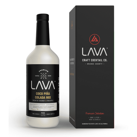 LAVA Premium Coco Pina Colada Made with Cream of Coconut and Real Pineapple, No Artificial Sweeteners or Flavors, 1-Liter Glass Bottle (33.8oz)