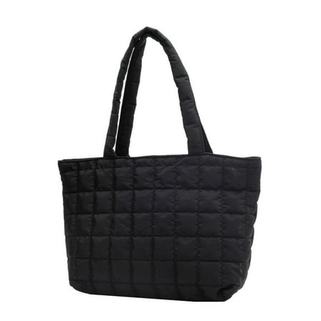 LAVA Puffer Tote Bag for Women Lightweight Quilted Puffy Handbag Down Cotton Padded Carryall Shoulder Bags Black
