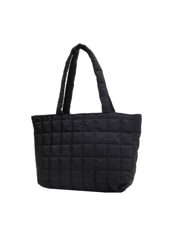 LAVA Puffer Tote Bag for Women Lightweight Quilted Puffy Handbag Down Cotton Padded Carryall Shoulder Bags Black