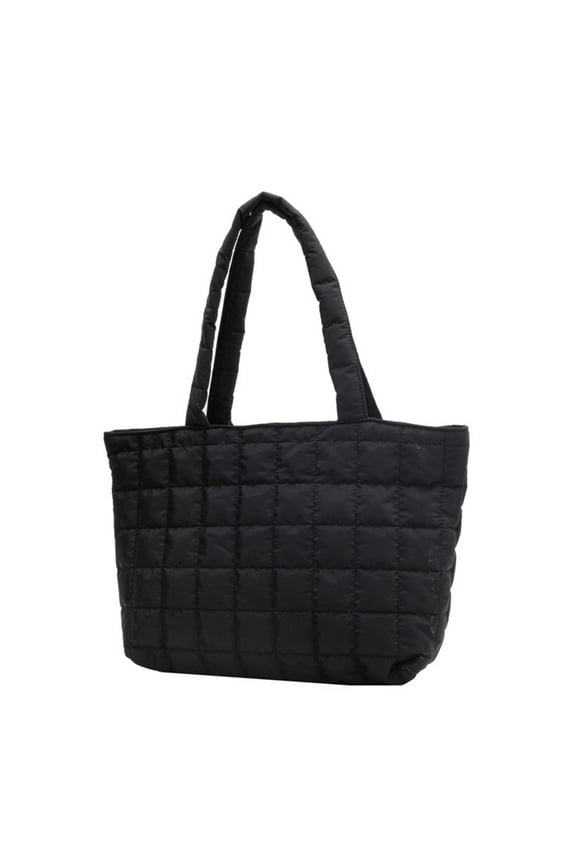 LAVA Puffer Tote Bag for Women Lightweight Quilted Puffy Handbag Down Cotton Padded Carryall Shoulder Bags Black