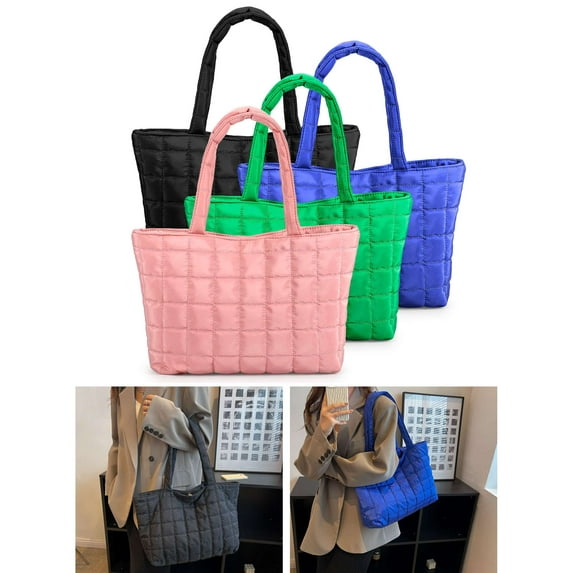 LAVA Puffer Tote Bag for Women Lightweight Quilted Puffy Handbag Down Cotton Padded Carryall Shoulder Bags Green