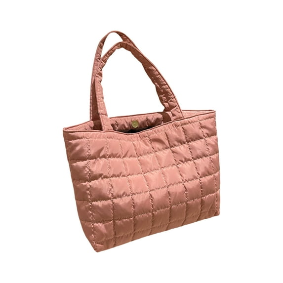 LAVA Puffer Tote Bag for Women Lightweight Quilted Puffy Handbag Down Cotton Padded Carryall Shoulder Bags Pink