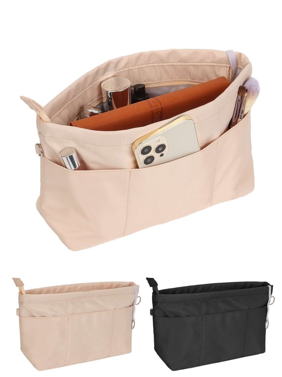Purse Organizer Insert for Handbags Nylon Bag Organizer for Tote with Inner Pocket Fits Neverfull Speedy (Beige, L)