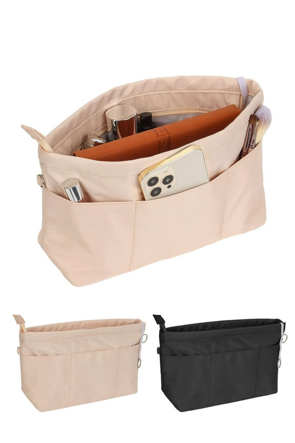 Purse Organizer Insert for Handbags Nylon Bag Organizer for Tote with Inner Pocket Fits Neverfull Speedy (Beige, L)