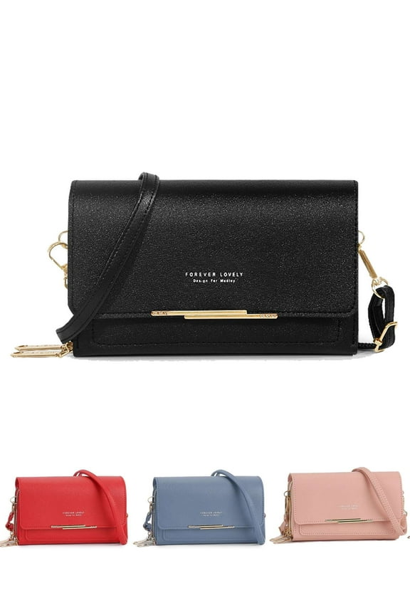 Small Crossbody Bags for Women PU Leather Clutch Purses Card Holder Wallet with Shoulder Strap (Black)