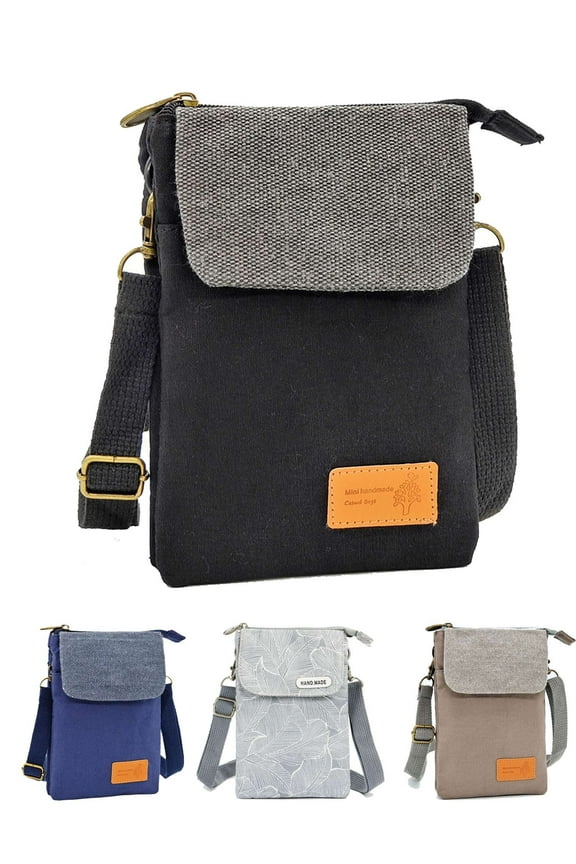 Small Crossbody Phone Purse for Women Men Waterproof Canvas Shoulder Bag Passport Wallet for Travel(Gray)