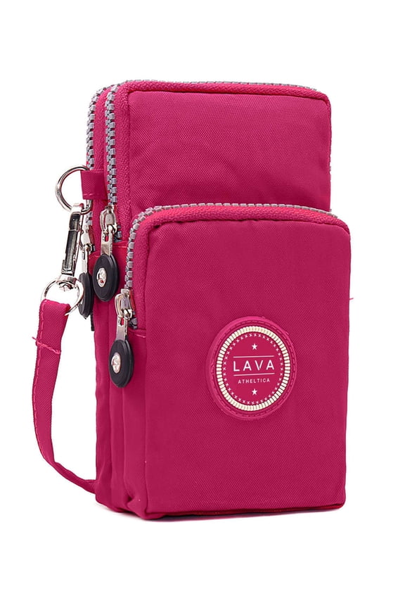 Small Crossbody Purse Waterproof Cell Phone Wallet with Shoulder Strap Mini Nylon Bags (Rose Red)