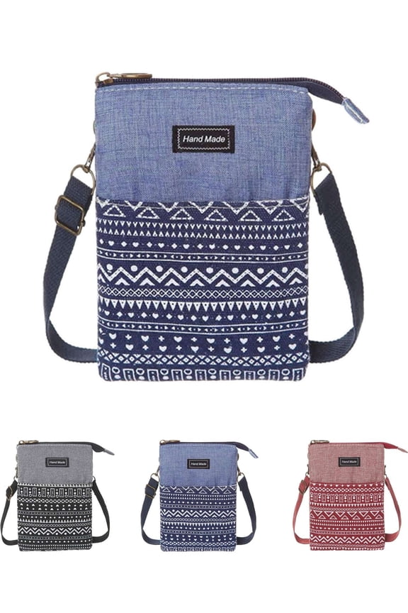 Small Crossbody Purse for Women Men Canvas Cell Phone Wallet Bags with Adjustable Shoulder Strap (Blue)