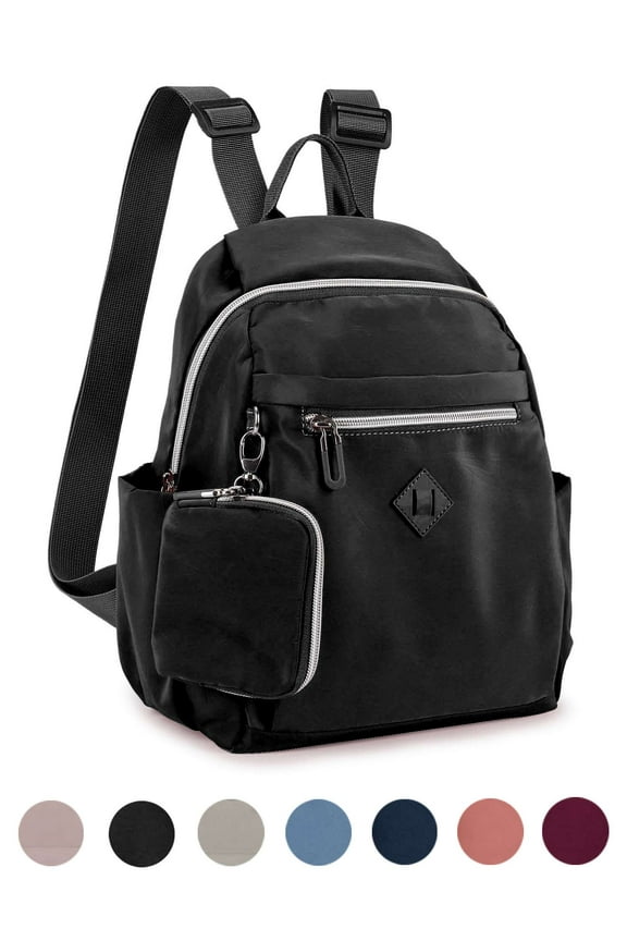 Small Nylon Backpack Purse for Women Waterproof Mini Daypack for Travel Shopping (Black)
