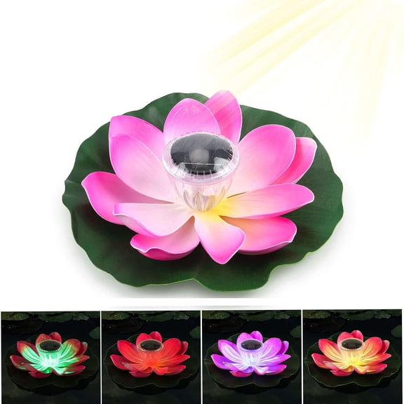 LAVA Solar Pond Lights Waterproof LED Solar Floating Lotus Pool Lights Outdoor Flowers Decorations for Pond Swimming Pool Pink