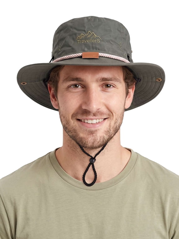 Sun Hat Fishing Hat for Men Women, Foldable Cowboy Style Bucket Hat Waterproof Wide Brim Adjustable Chin Strap Breathable Safari Hat (Green)