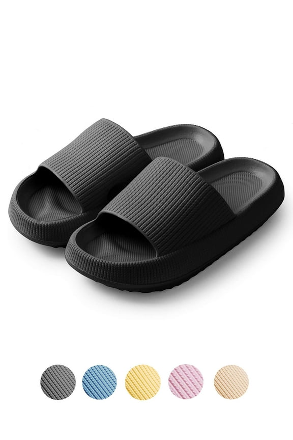 Unisex Ultra Soft Slippers Cloud Touching Anti-Slip EVA Slides Bathroom Shoes(Black, M)