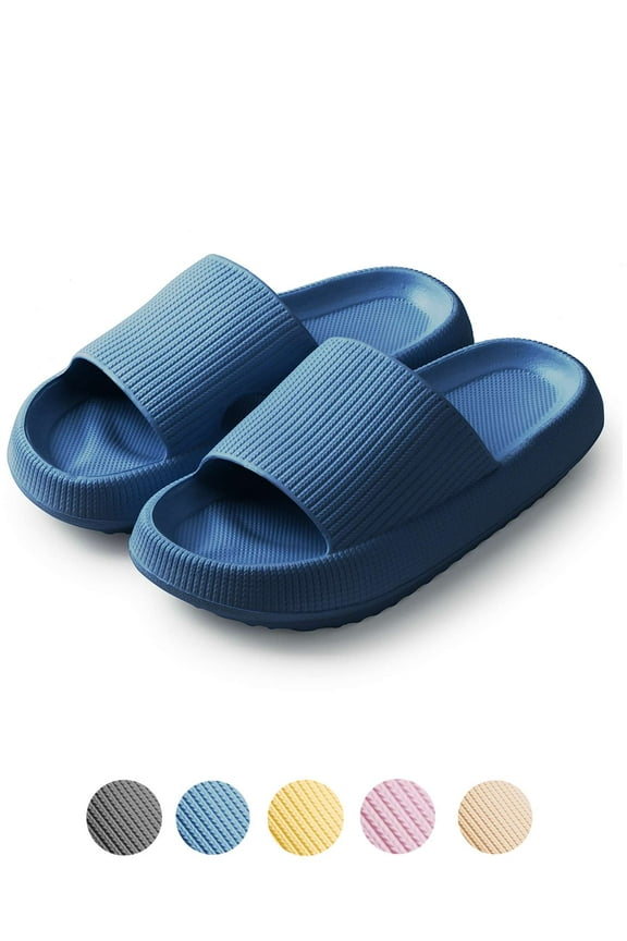 Unisex Ultra Soft Slippers Cloud Touching Anti-Slip EVA Slides Bathroom Shoes(Blue, L)