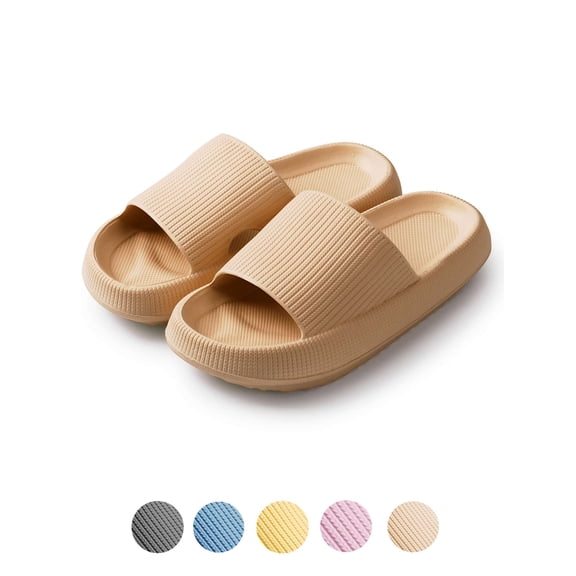 LAVA Unisex Ultra Soft Slippers Cloud Touching Anti-Slip EVA Slides Bathroom Shoes(Khaki, M)