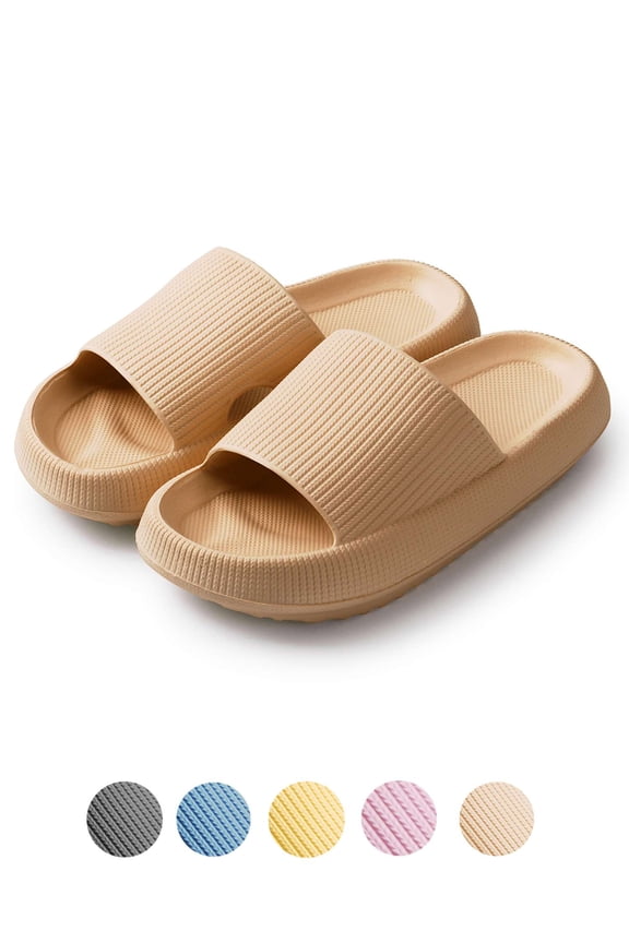 Unisex Ultra Soft Slippers Cloud Touching Anti-Slip EVA Slides Bathroom Shoes（Khaki, M)