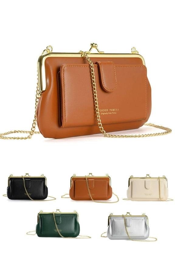 Vintage Kiss Lock Handbags PU Leather Crossbody Purses Retro Evening Clutch Bags (Silver)