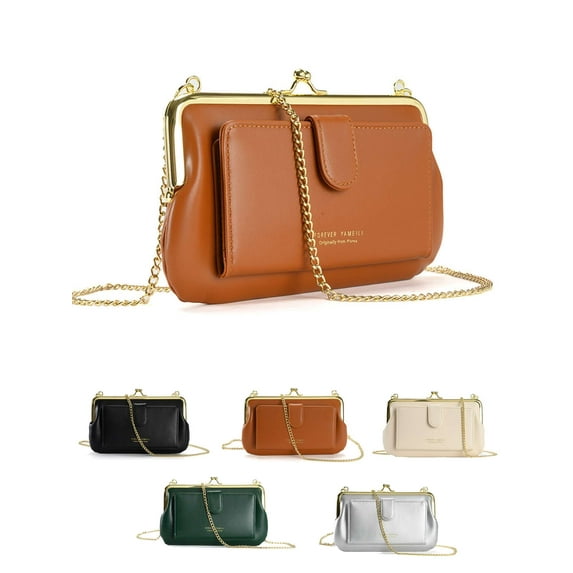 LAVA Vintage Kiss Lock Handbags PU Leather Crossbody Purses Retro Evening Clutch Bags (White)