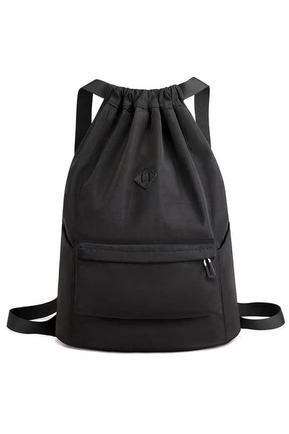 Waterproof Drawstring Backpack for Women Men Nylon Sports Backpacks with Sides Pockets for Gym Outdoor (Black)