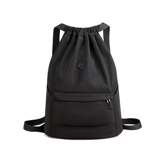LAVA Waterproof Drawstring Backpack for Women Men Nylon Sports Backpacks with Sides Pockets for Gym Outdoor (Black)