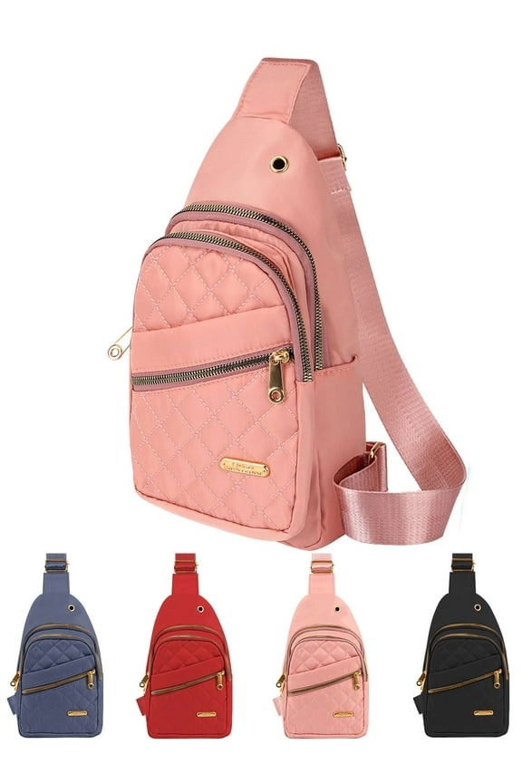 Waterproof Sling Backpacks for Women Small Crossbody Purses Nylon Travel Chest Bags (Pink)