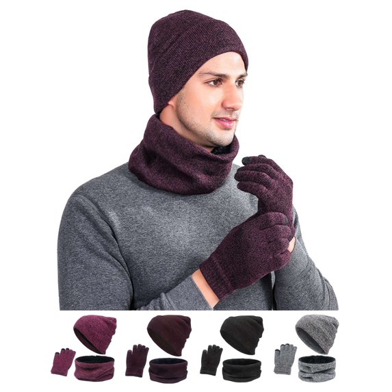 LAVA Winter Beanie Hat Scarf Gloves Set for Women Men Touch Screen Gloves Skull Cap Knit Neck Warmer Set (Red)