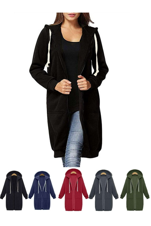 Womems Casual Full Zip Up Hoodie Long Oversized Sweatshirt Fall Hoodies with Pockets (Black, 3XL)