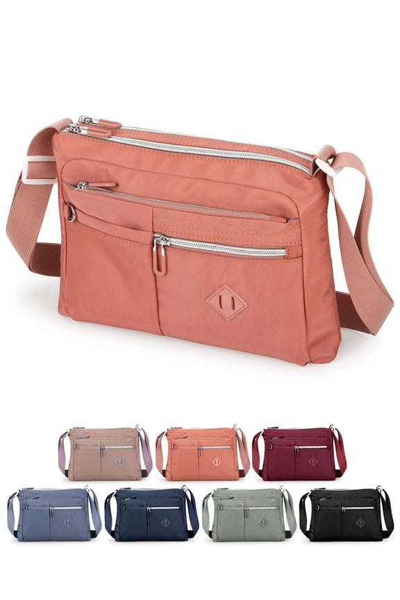 Women Crossbody Bags Waterproof Nylon Shoulder Purses Messenger Bag for Travel Sports (Pink)