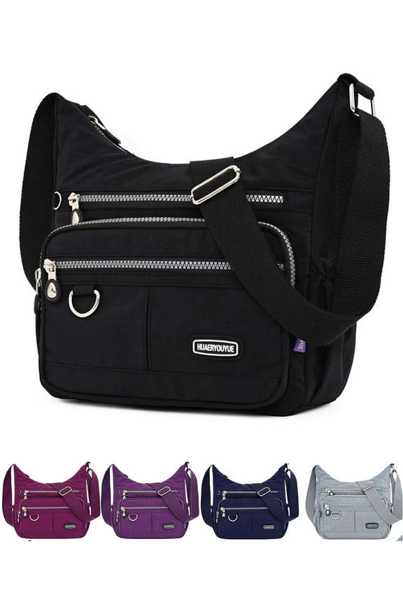 Women Crossbody Purse Bags Waterproof Nylon Shoulder Pouch Wallets Hangbag (Black)