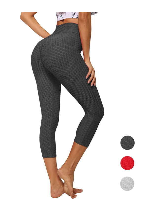 Women High Waist Scrunch Workout Leggings Tummy Control Butt Lifting Yoga Booty Pants (Black, S)