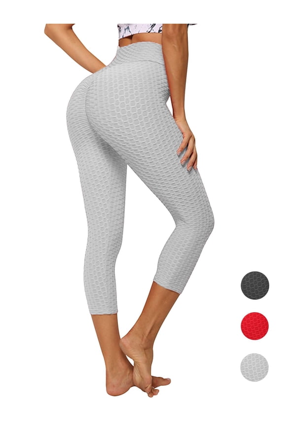 Women High Waist Scrunch Workout Leggings Tummy Control Butt Lifting Yoga Booty Pants (Gray, L)