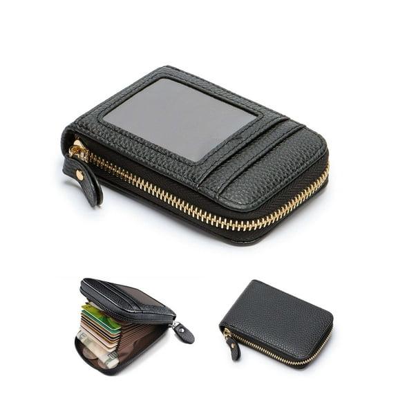 LAVA Women Men Wallet Credit Card Holder Leather RFID Blocking Zipper Purse Thin Black