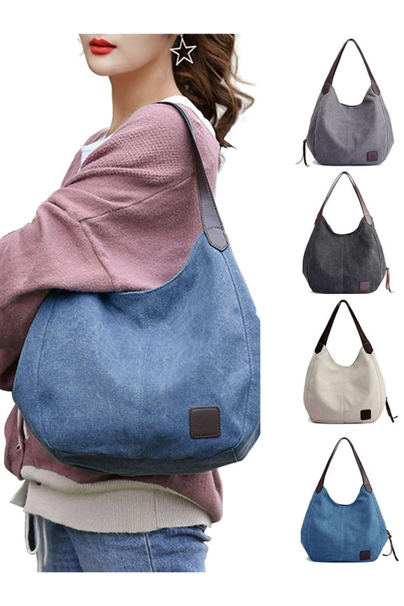 Women Multi-pocket Canvas Handbags Fashion Shoulder Bags Tote Purses Travel Bag Gray