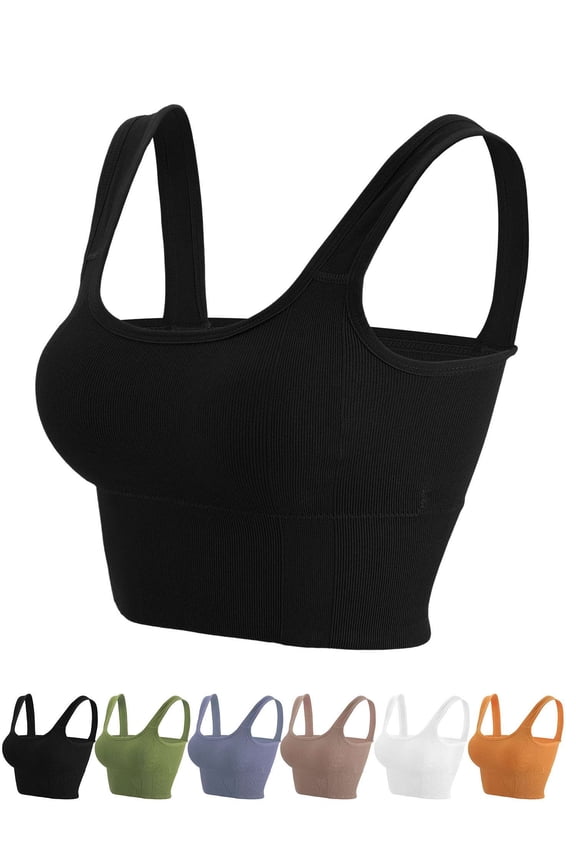 Women Padded Crop Top Bra Comfy Cami Sport Bra for Yoga Running Workout (Blue, L/XL)