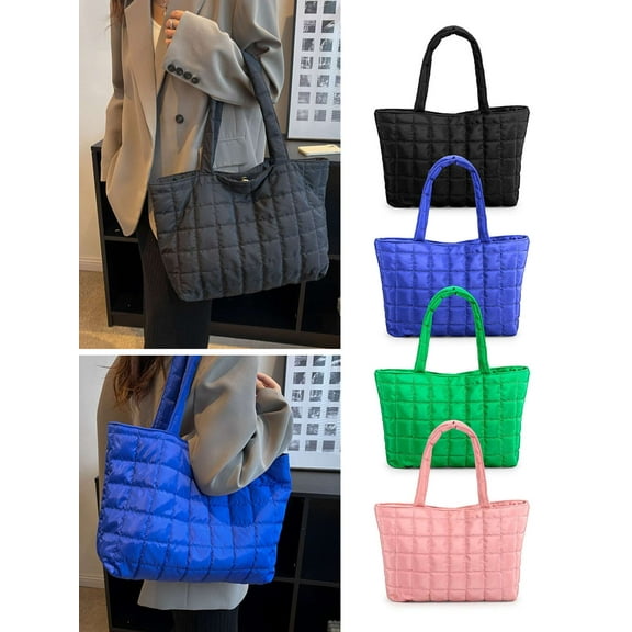 LAVA Women Puffer Bag Crossbody Quilted Tote Bag Large Capacity Puffy Shoulder Bag Handbag for Travel Gym Black