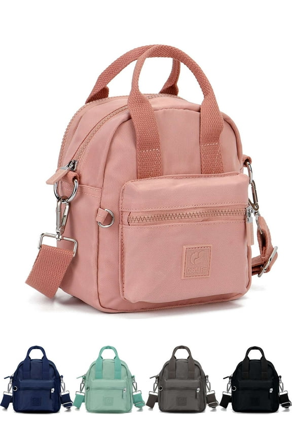 Women Small Crossbody Purses Waterproof Nylon Shoulder Travel Bags Small Backpack (Pink)