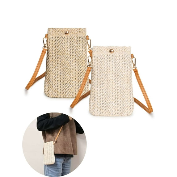 LAVA Women Summer Straw Phone Purse Bags Beach Woven Crossbody Handbag (Khaki)