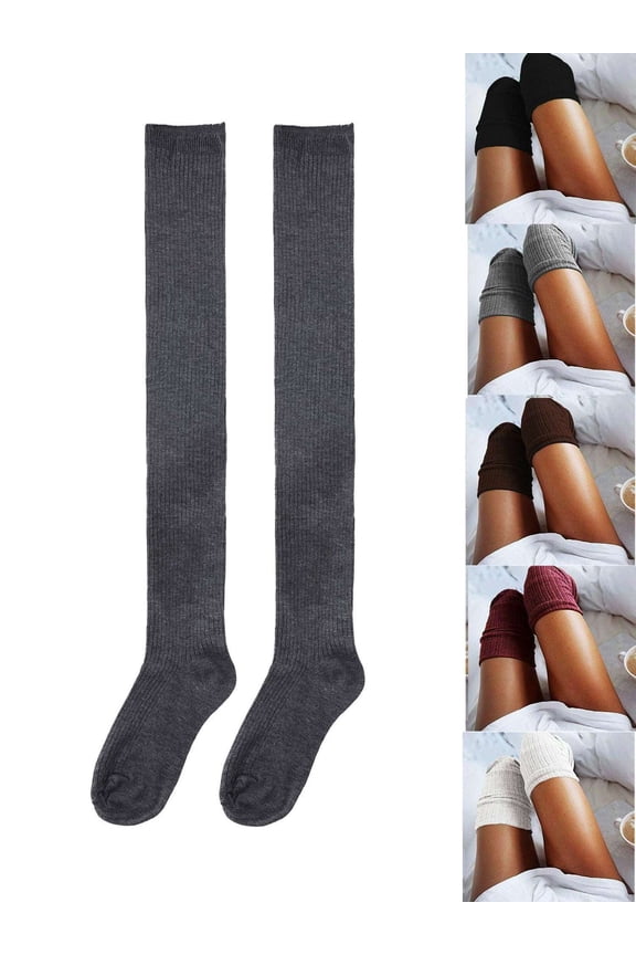 Women Thigh High Socks Winter Cable Knit Over Knee Socks Warm Extra Long Boot Stocking Leg Warmers Navy Blue