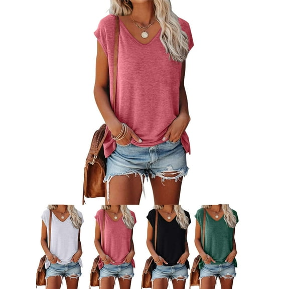 LAVA Women's Cap Sleeve Tank Tops Casual Loose Fits Basic T-Shirts (Pink, M)