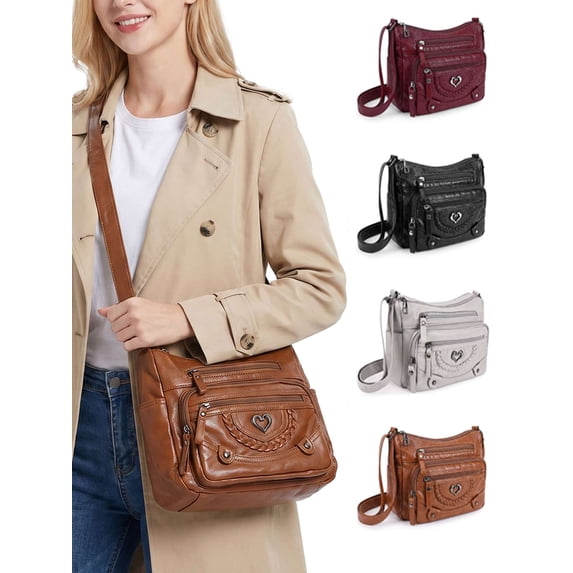 LAVA Women's Large Capacity Soft Leather Crossbody Bag, Multi-Compartment Mom's Purse with Multiple Pockets, Ladies' Everyday Handbag, Organizer Tote (Brown)