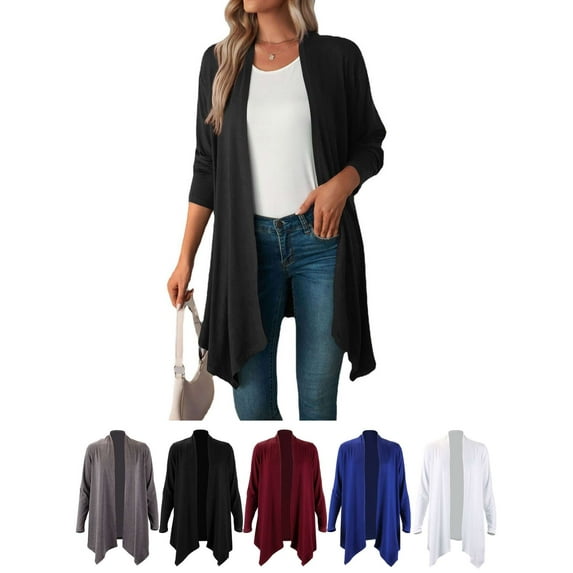 LAVA Women's Open Front Cardigan Casual Lightweight Long Sleeve Drape Duster Cardigans (Gray, XL)