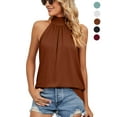 thumbnail image 1 of LAVA Women's Sleeveless Tie Halter Neck Summer Tops Casual Tank Top Blouse Shirts (Brown, S), 1 of 7