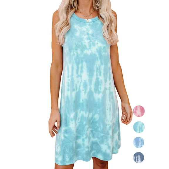 LAVA Women's Tie Dye Summer Dresses Casual Sleeveless T Shirt Dress Swing Tank Dress (Green, M)