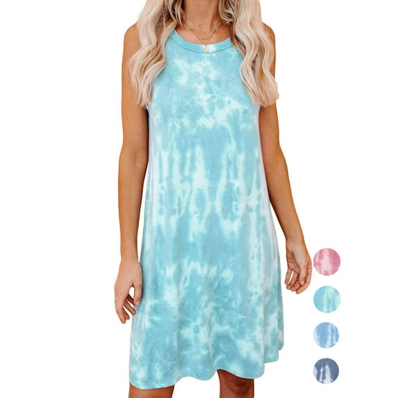 LAVA Women's Tie Dye Summer Dresses Casual Sleeveless T Shirt Dress Swing Tank Dress (Green, M)