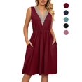 thumbnail image 1 of LAVA Women's V-Neck Midi Summer Dresses Bohemian Sleeveless Lace Stitch Dress (Red, L), 1 of 9