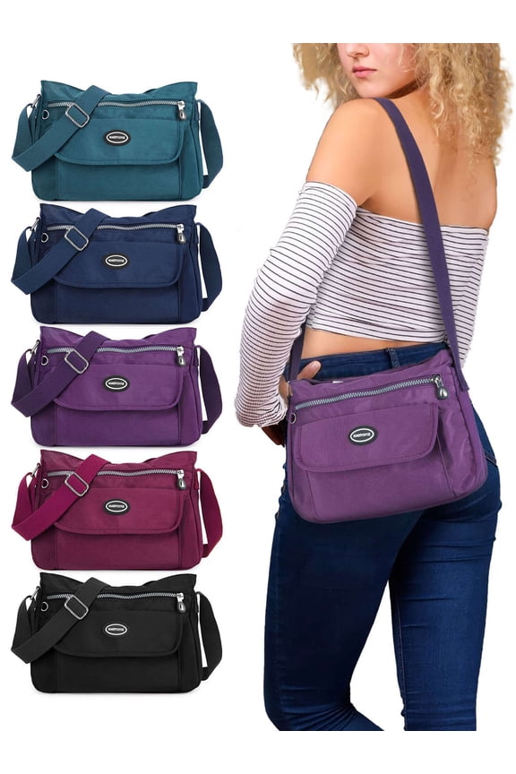 Womens Crossbody Bag Waterproof Nylon Shoulder Messenger Bag Casual Multi-Pockets Purse Handbag Black