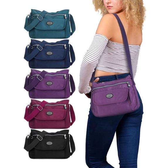 LAVA Womens Crossbody Bag Waterproof Nylon Shoulder Messenger Bag Casual Multi-Pockets Purse Handbag Rose Red